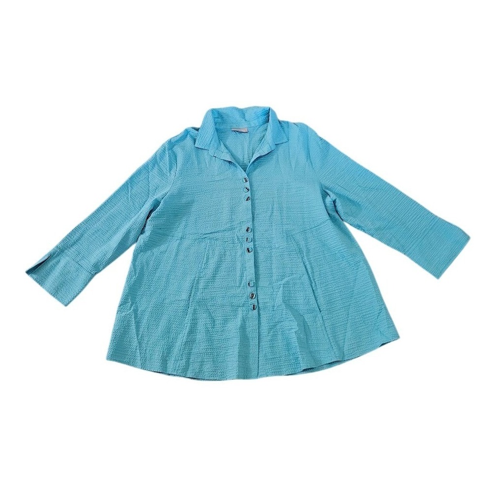 Habitat Clothes to Live In Turquoise Blue Button Down Shirt XL Lagenlook Boho